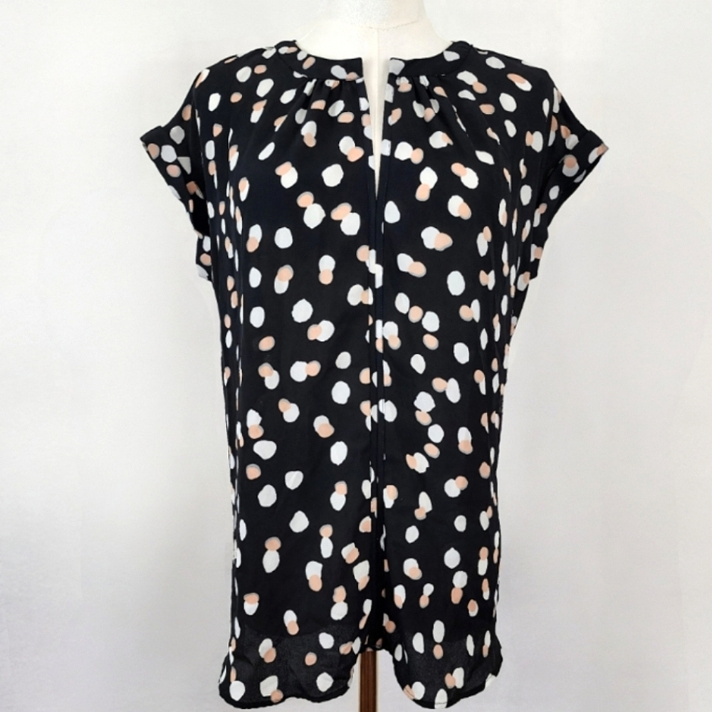 Philosophy Polka Dot Women's Top Black White Peach Medium